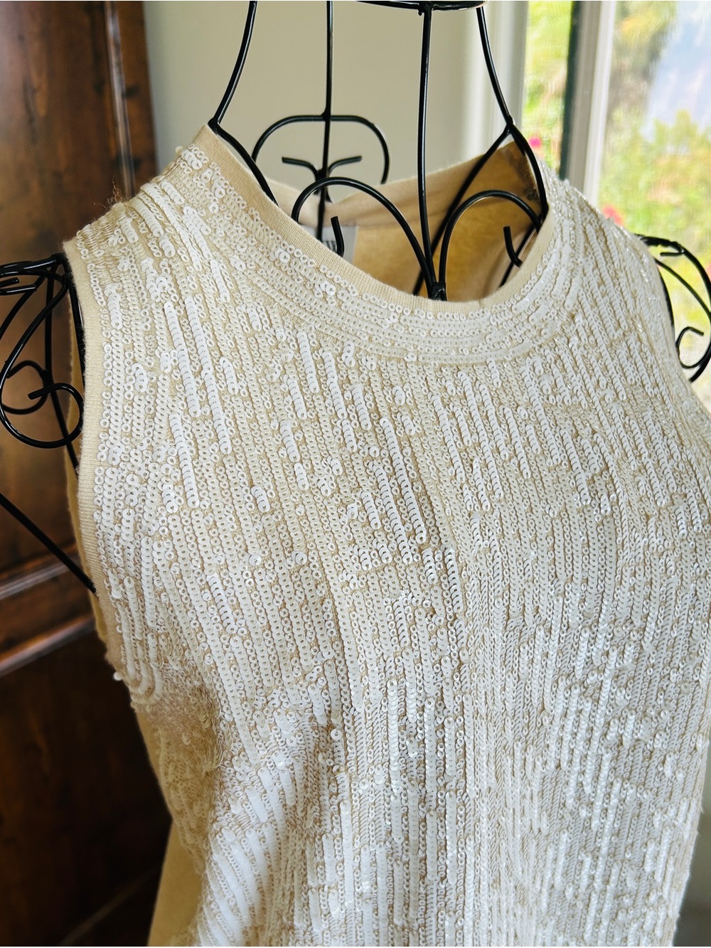 J. Crew Collection Sequin Halter Sweater Tank in Cream NWT Large - Picture 4 of 9